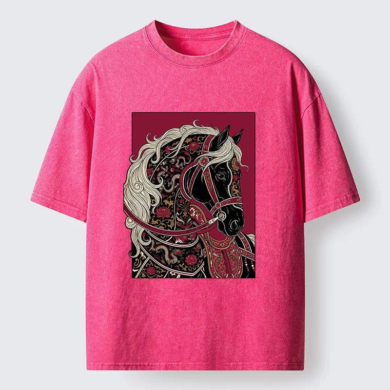 Tokyo-Tiger Elegant Dark Horse Washed T-Shirt