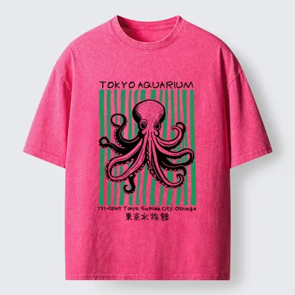 Tokyo-Tiger Cute Tokyo Octopus Washed T-Shirt