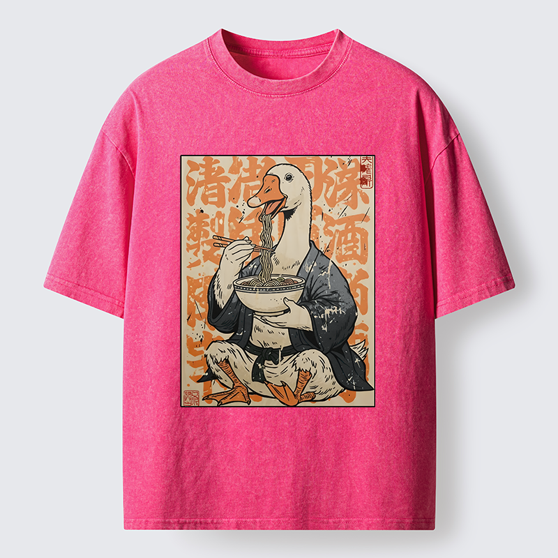 Tokyo-Tiger Duck Samurai Eats Ramen Washed T-Shirt