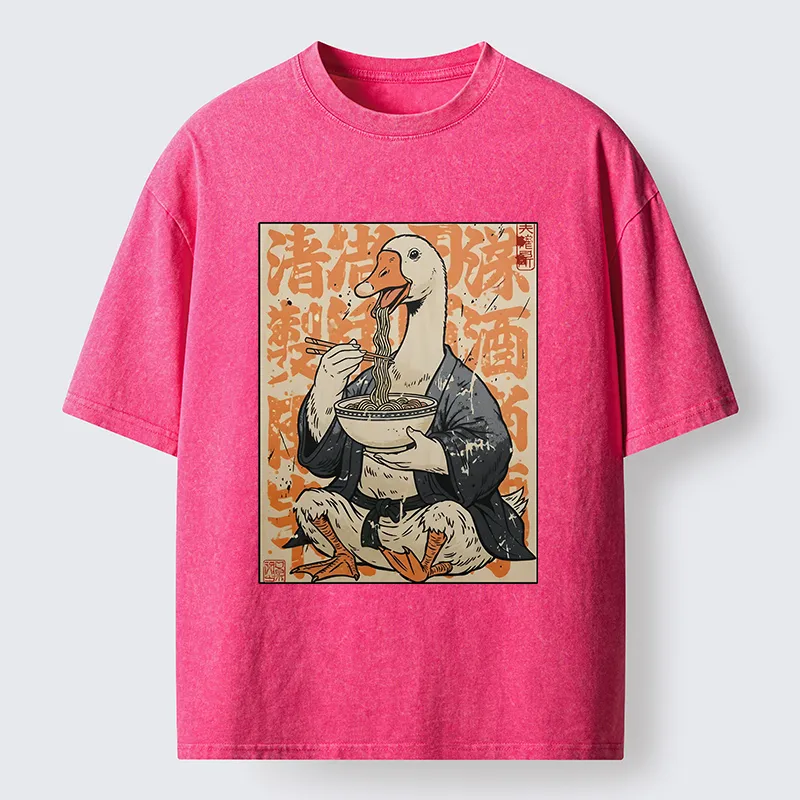 Tokyo-Tiger Duck Samurai Eats Ramen Washed T-Shirt