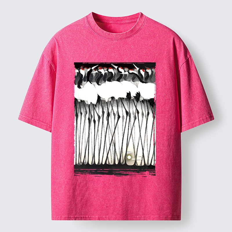 Tokyo-Tiger Crane Flock Ancient Painting Washed T-Shirt