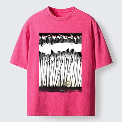 Tokyo-Tiger Crane Flock Ancient Painting Washed T-Shirt