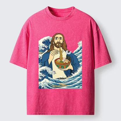 Tokyo-Tiger God Eats Ramen Washed T-Shirt