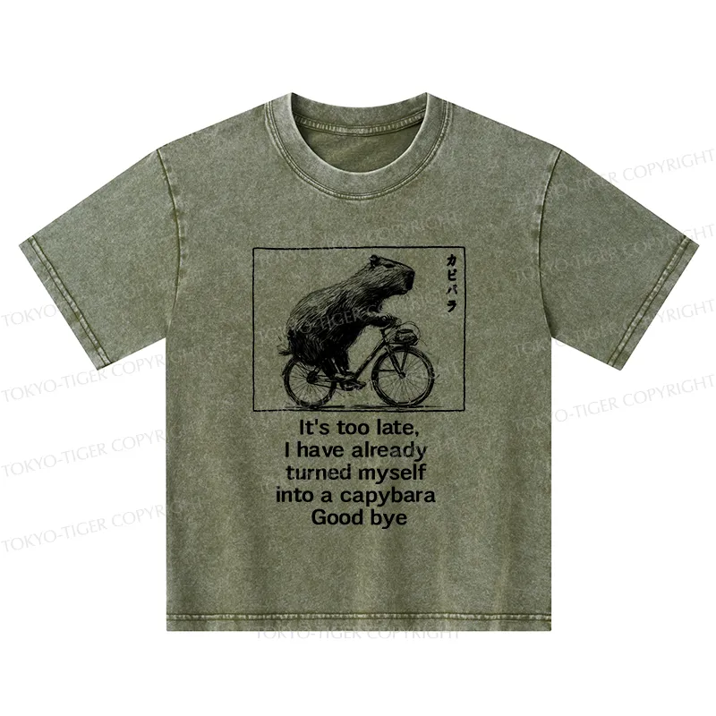 Tokyo-Tiger Funny Capybara Riding A Bicycle Kids Washed T-Shirt