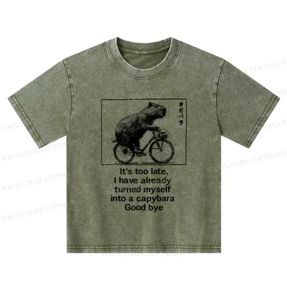 Tokyo-Tiger Funny Capybara Riding A Bicycle Kids Washed T-Shirt