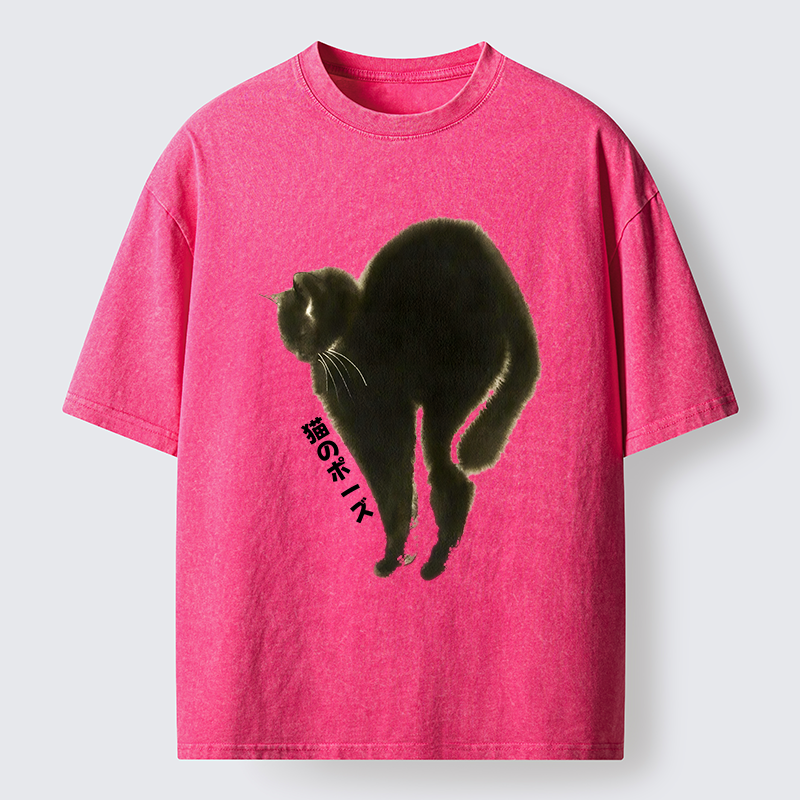 Tokyo-Tiger Cat Stretch Washed T-Shirt