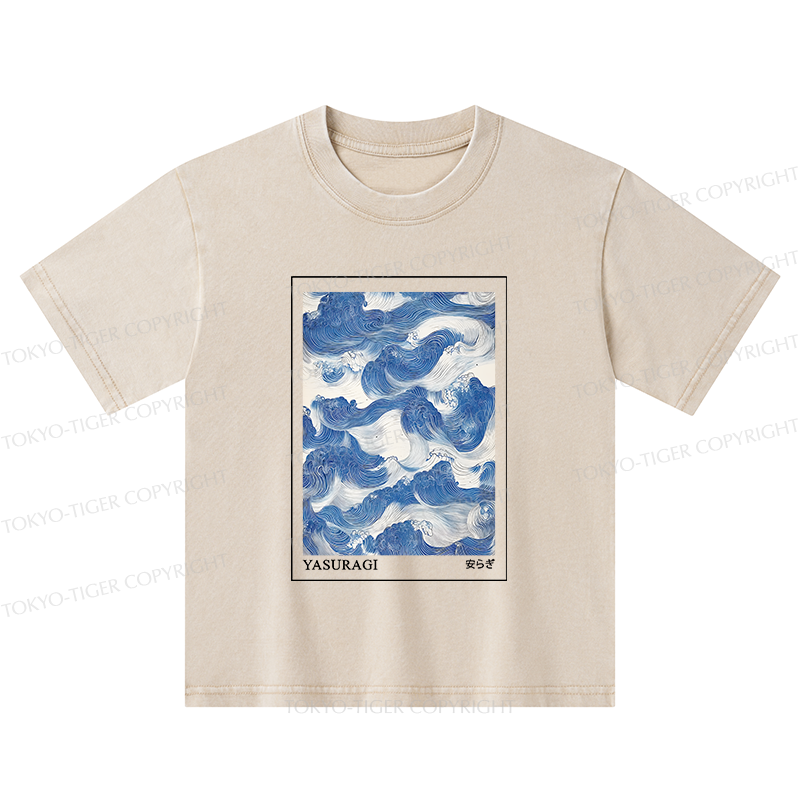 Tokyo-Tiger Japanese Retro Art Wave Kids Washed T-Shirt