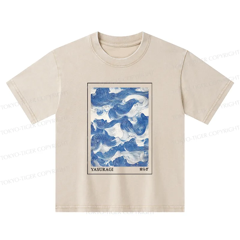 Tokyo-Tiger Japanese Retro Art Wave Kids Washed T-Shirt