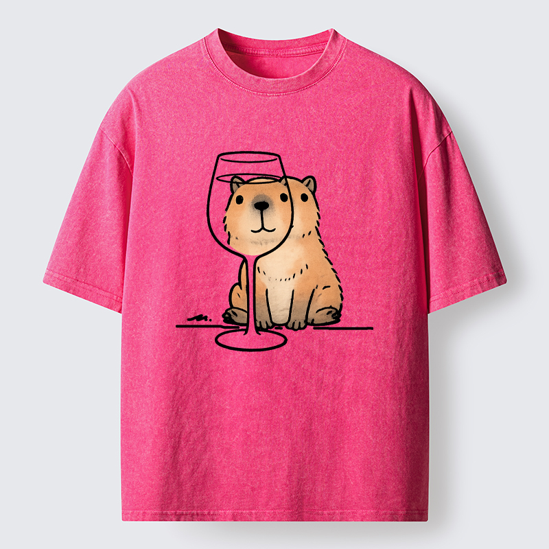 Tokyo-Tiger Capybara With A Glass Washed T-Shirt