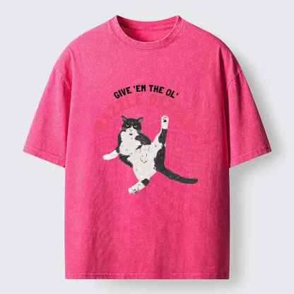 Tokyo-Tiger Cute Tuxedo Cat Washed T-Shirt