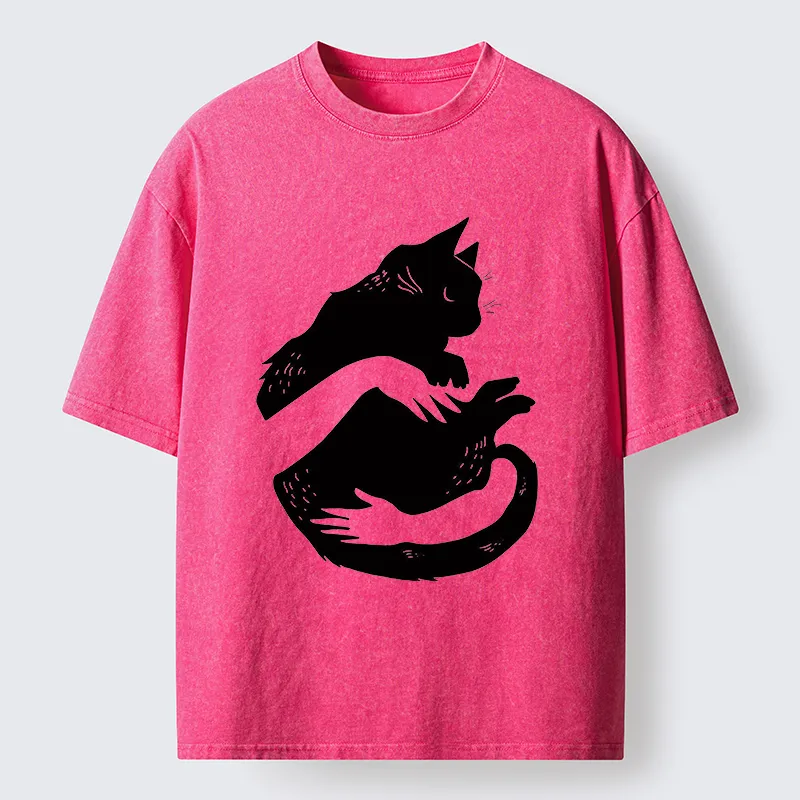Tokyo-Tiger Holding A Black Cat Washed T-Shirt