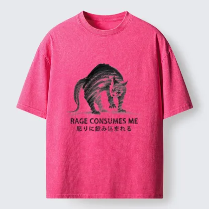Tokyo-Tiger Rage Consumes Cat Washed T-Shirt