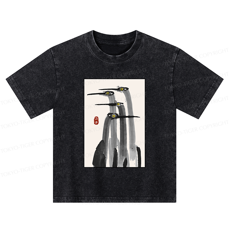 Tokyo-Tiger Japanese Crane Poster Kids Washed T-Shirt