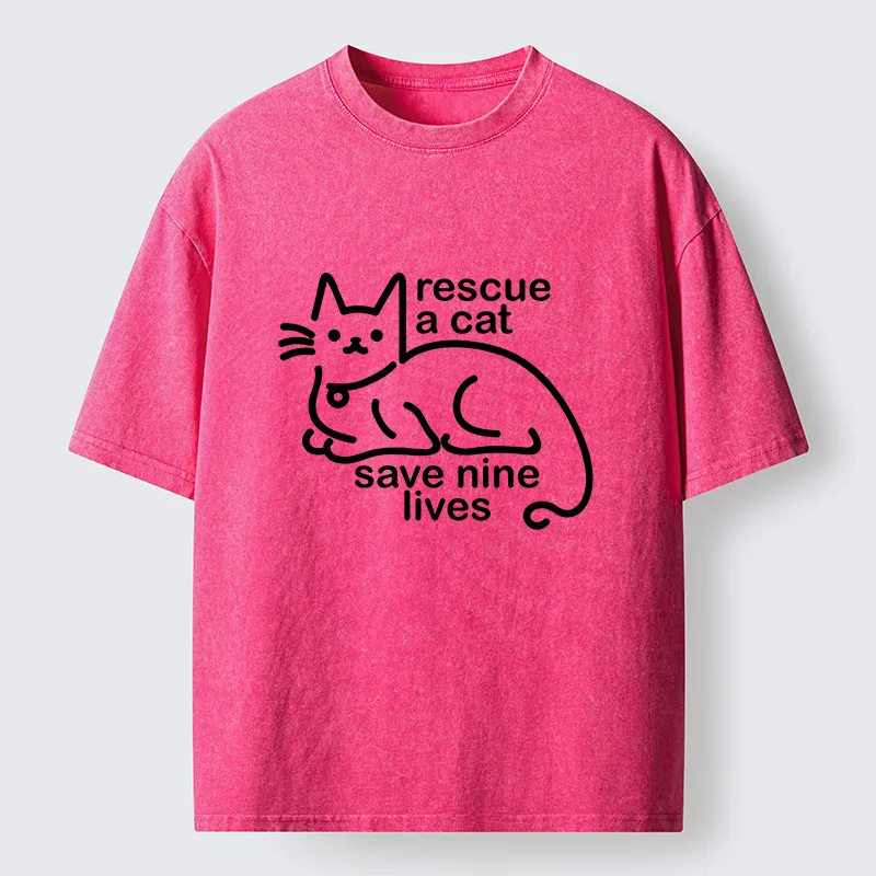 Tokyo-Tiger Nine Lives Of A Cat Funny Washed T-Shirt