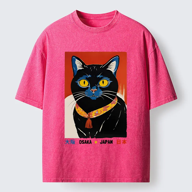Tokyo-Tiger Japanese Cat Poster Washed T-Shirt