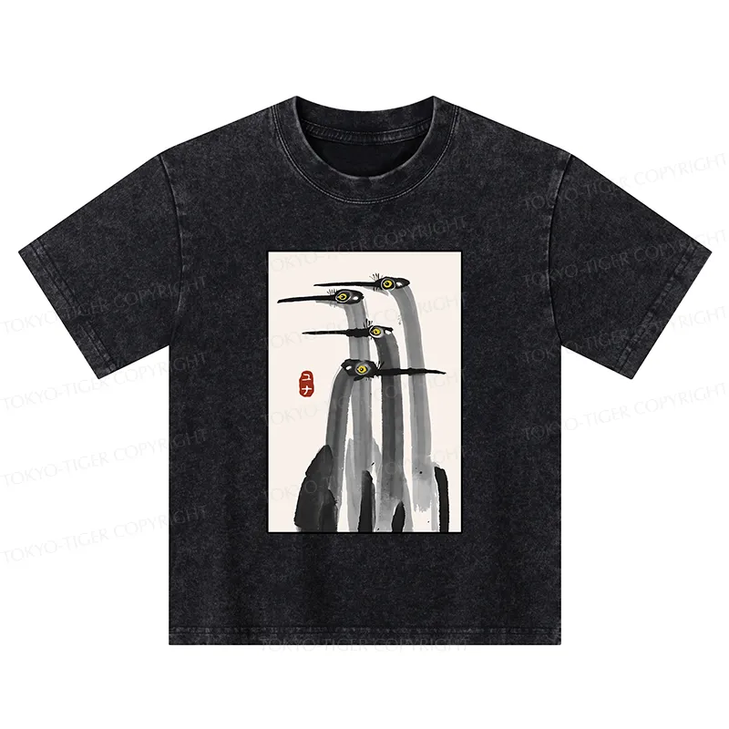Tokyo-Tiger Japanese Crane Poster Kids Washed T-Shirt