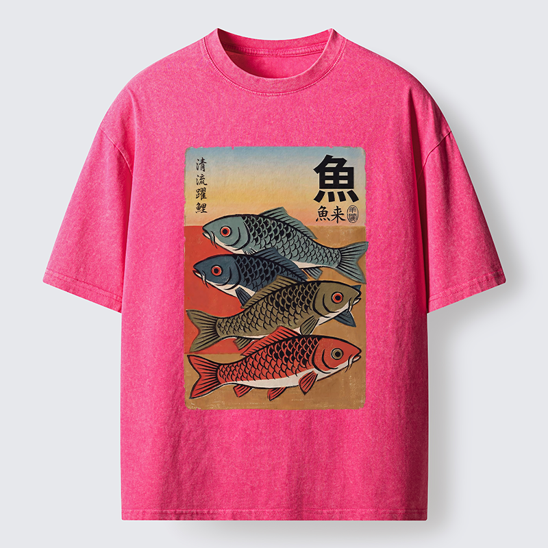 Tokyo-Tiger Retro Fish Poster Washed T-Shirt