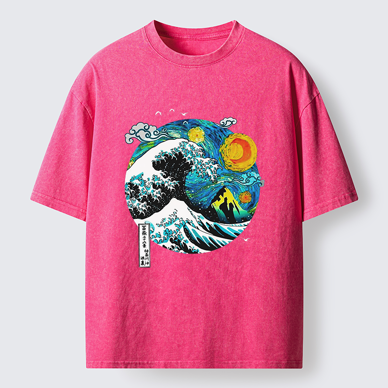 Tokyo-Tiger Oil Painting Ukiyo-e Wave Washed T-Shirt