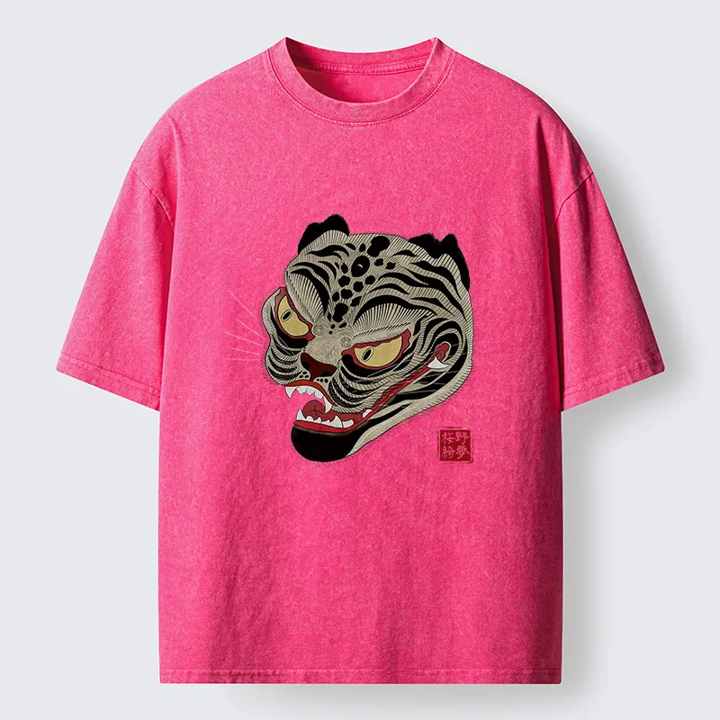 Tokyo-Tiger Retro Art Tiger Washed T-Shirt