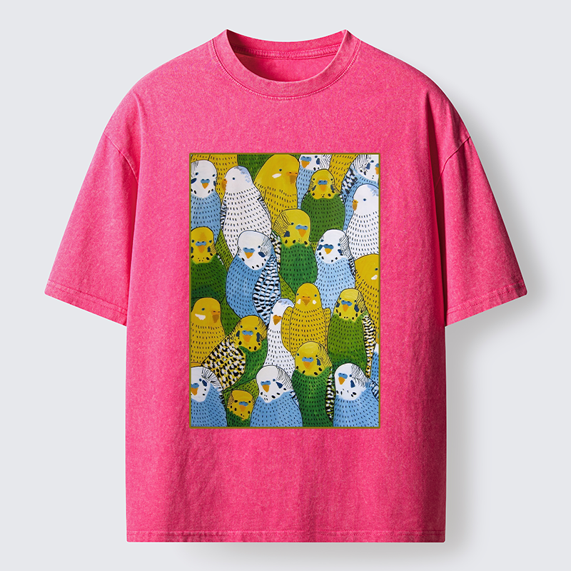 Tokyo-Tiger Beautiful Little Parrots Washed T-Shirt