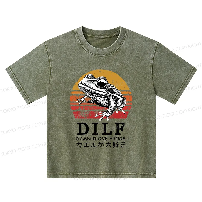 Tokyo-Tiger Funny Frog Lover Kids Washed T-Shirt