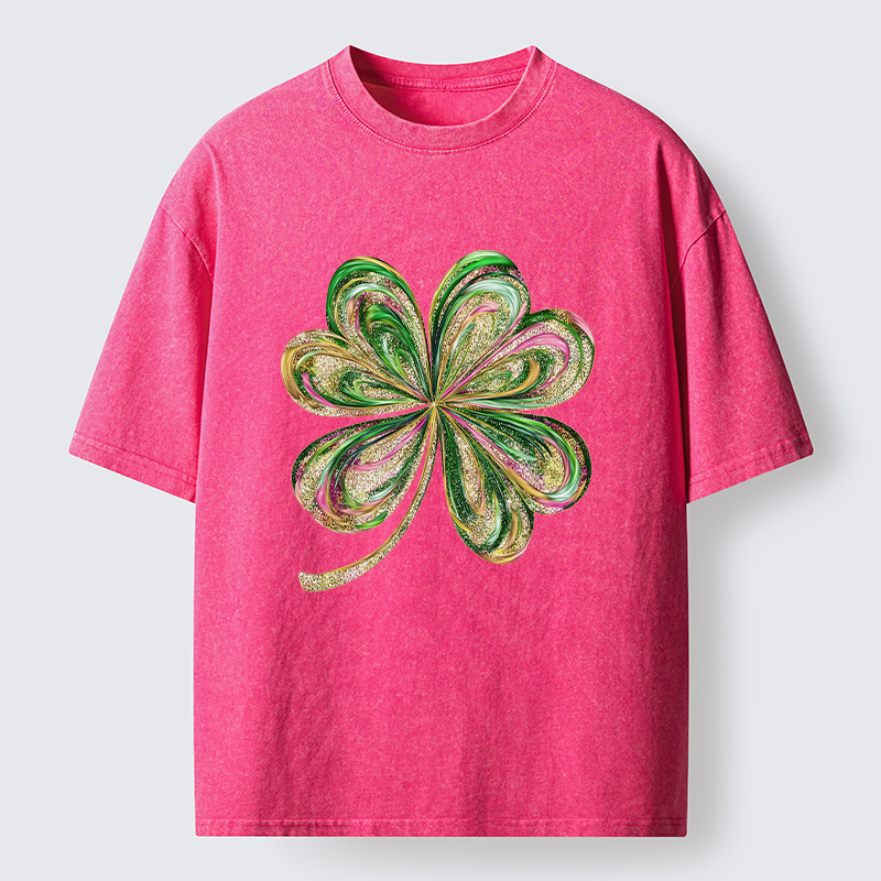 Tokyo-Tiger Lucky Four-Leaf Clover Washed T-Shirt