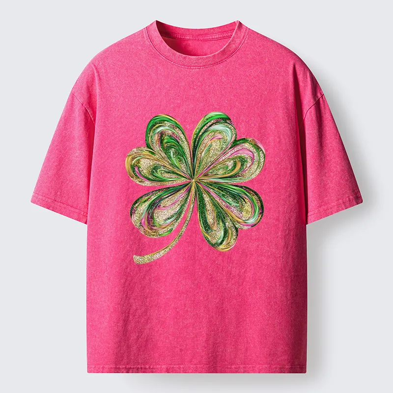Tokyo-Tiger Lucky Four-Leaf Clover Washed T-Shirt