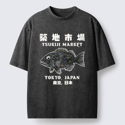 Tokyo-Tiger Japanese Tsukiji Market Washed T-Shirt