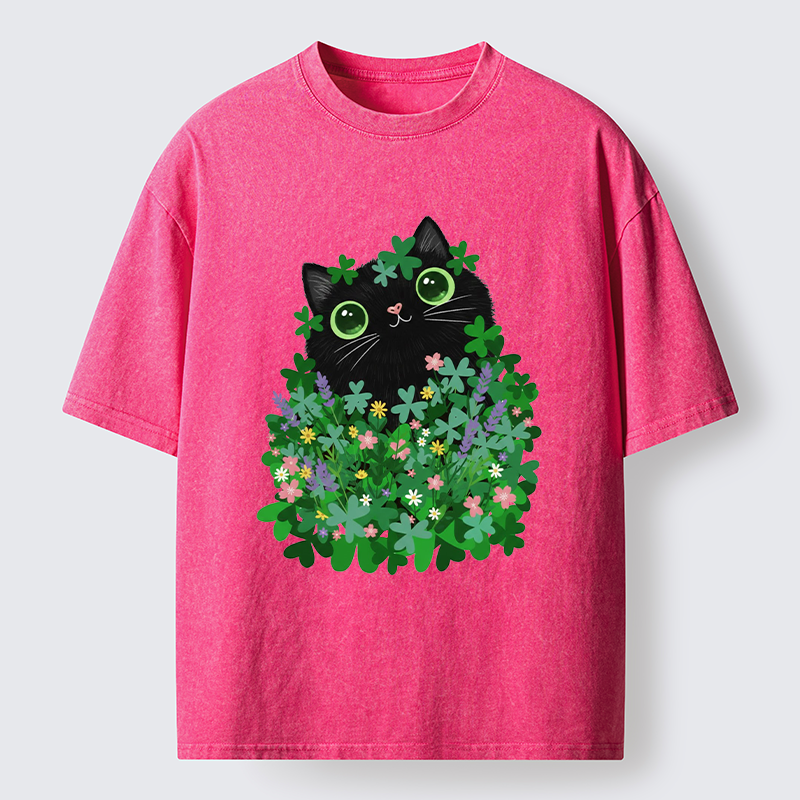 Tokyo-Tiger Black Cat On St. Patrick's Day Washed T-Shirt