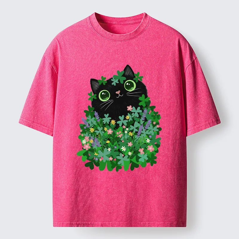 Tokyo-Tiger Black Cat On St. Patrick's Day Washed T-Shirt