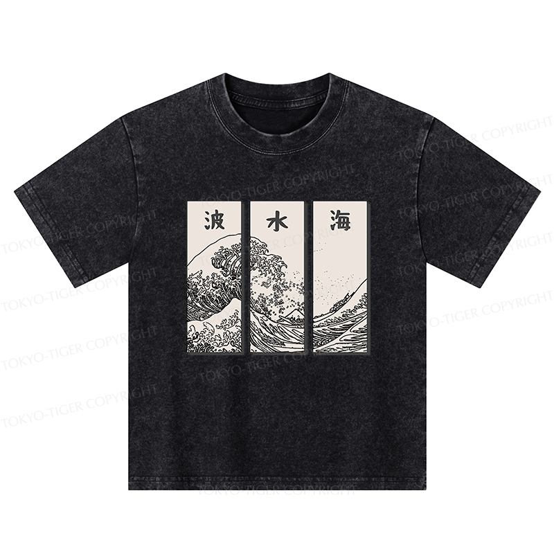 Tokyo-Tiger Japanese Art Wave Kids Washed T-Shirt