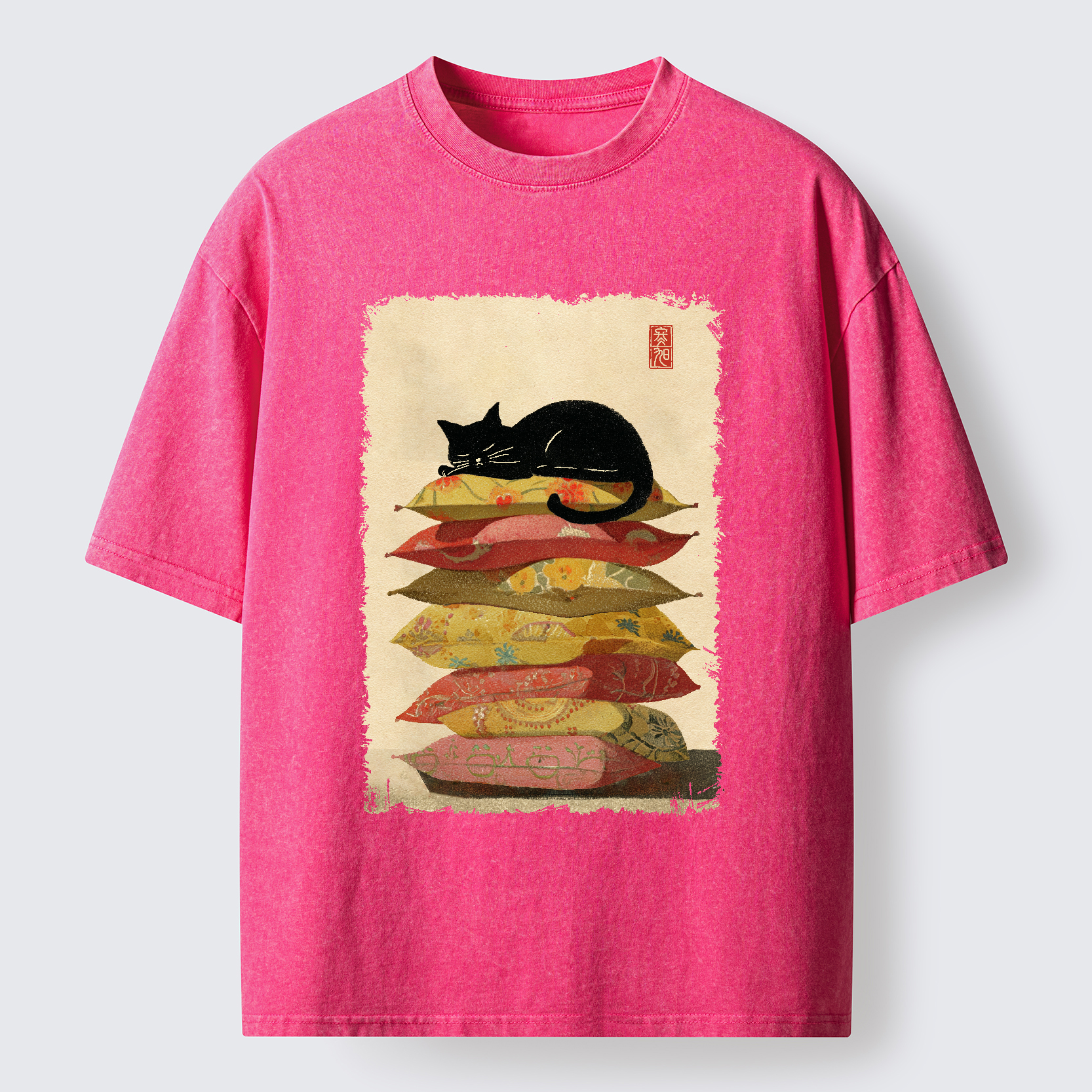 Tokyo-Tiger Sleeping Cat On The Pillows Washed T-Shirt