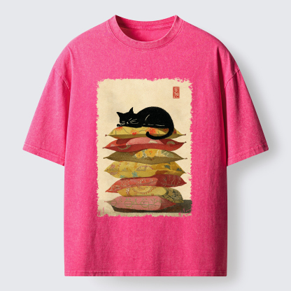 Tokyo-Tiger Sleeping Cat On The Pillows Washed T-Shirt