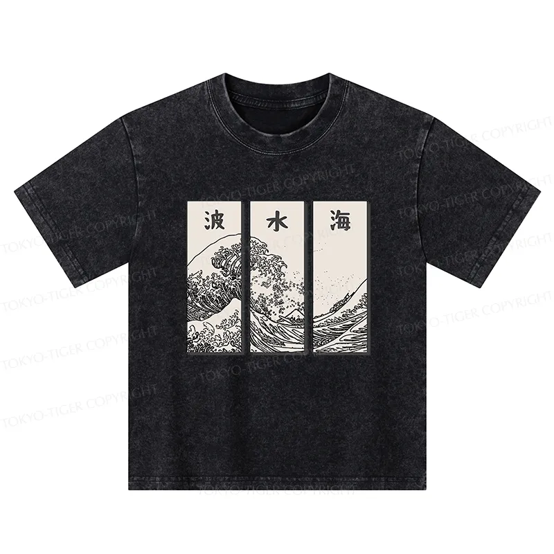 Tokyo-Tiger Japanese Art Wave Kids Washed T-Shirt