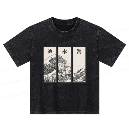 Tokyo-Tiger Japanese Art Wave Kids Washed T-Shirt