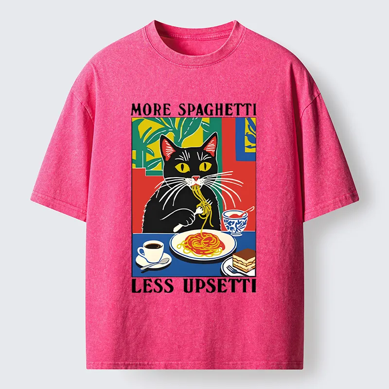 Tokyo-Tiger Black Cat Ate Spaghetti Washed T-Shirt