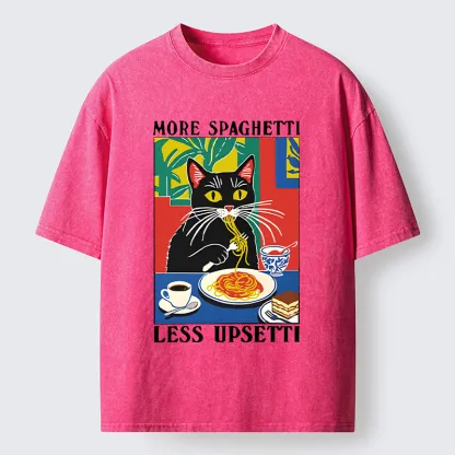 Tokyo-Tiger Black Cat Ate Spaghetti Washed T-Shirt
