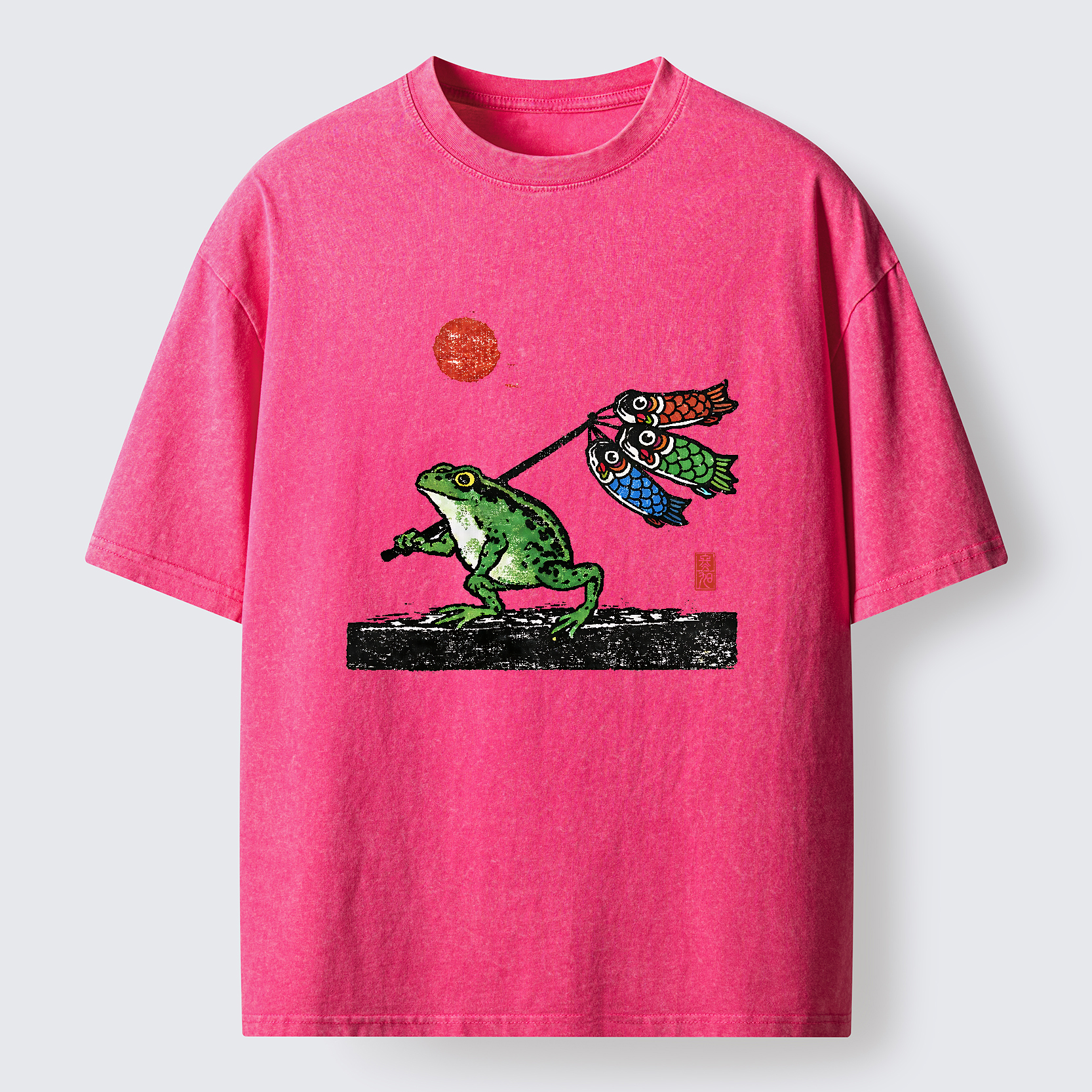 Tokyo-Tiger The Frog Carrying Carp Flags Washed T-Shirt