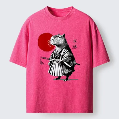 Tokyo-Tiger Capybara Samurai And Sun Washed T-Shirt