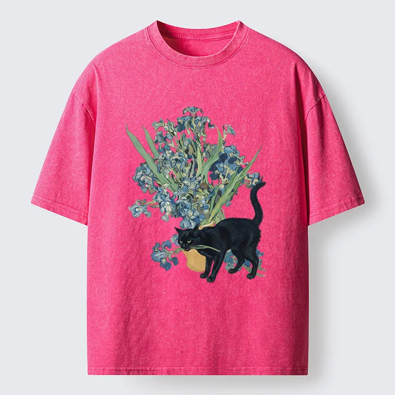 Tokyo-Tiger Black Cat And Orchid Washed T-Shirt