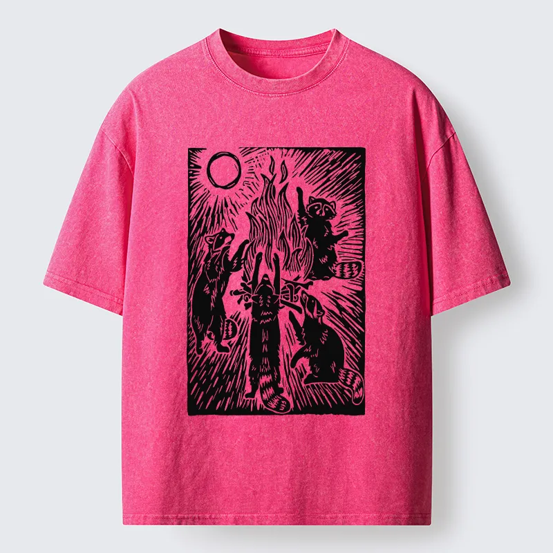Tokyo-Tiger Raccoons And Campfires Washed T-Shirt