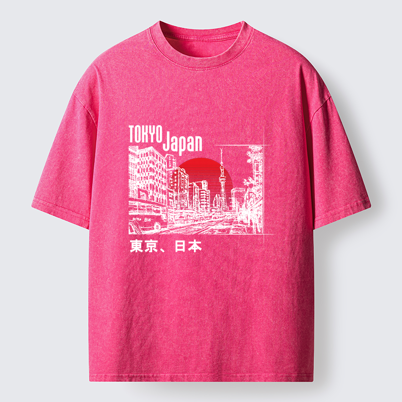 Tokyo-Tiger Bustling Street Scene In Japan Washed T-Shirt