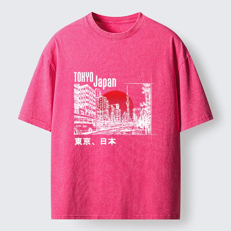 Tokyo-Tiger Bustling Street Scene In Japan Washed T-Shirt
