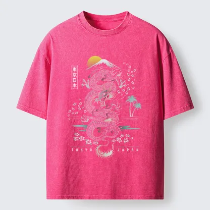 Tokyo-Tiger Retro Japanese Dragon Washed T-Shirt