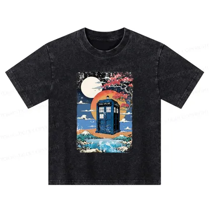 Tokyo-Tiger Tardis Under The Moonlight Kids Washed T-Shirt