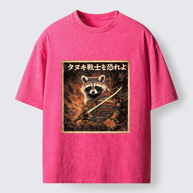 Tokyo-Tiger Japanese Raccoon Samurai Washed T-Shirt