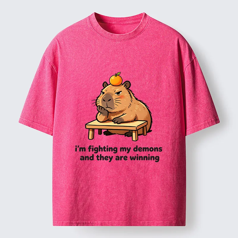 Tokyo‑Tiger Funny Orange Capybara Meme Washed T‑Shirt