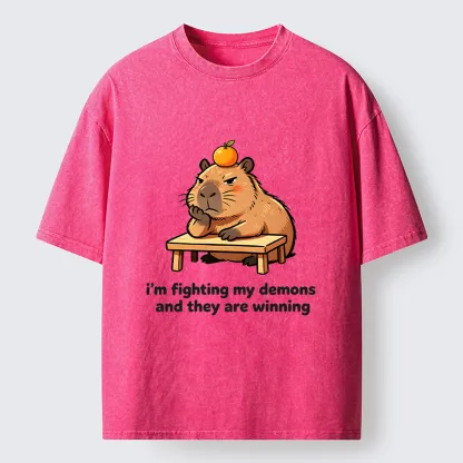 Tokyo‑Tiger Funny Orange Capybara Meme Washed T‑Shirt