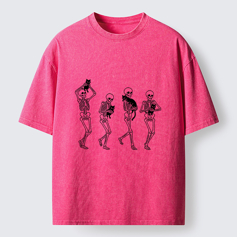 Tokyo‑Tiger Funny Skeleton Cat Meme Washed T‑Shirt