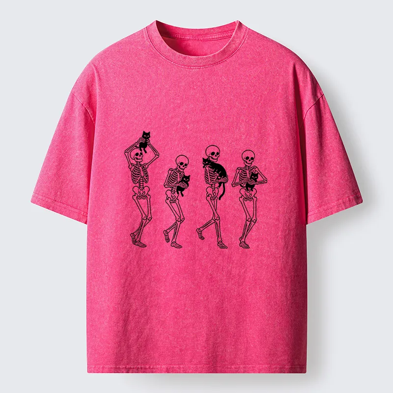 Tokyo‑Tiger Funny Skeleton Cat Meme Washed T‑Shirt